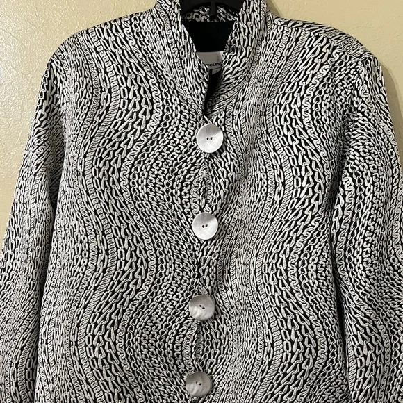 Caroline Rose Silver Chain Printed Dress Jacket Blazer size Large